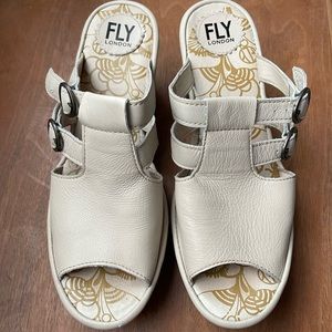 FLY London beige wedges NWOT